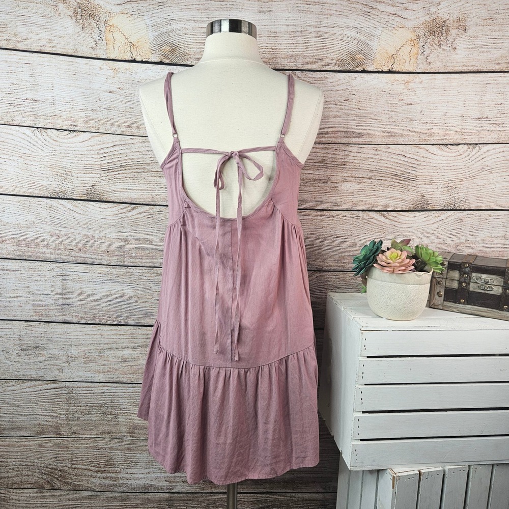 Magnolia South Mauve Pink Tiered Babydoll Mini Dress Open Tie Back‎ Medium - Picture 3 of 6